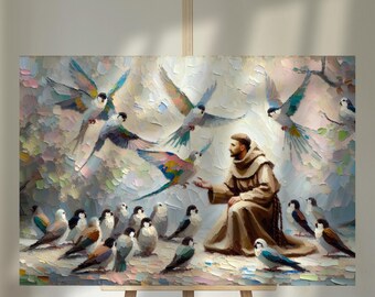 Holy Home Wall Art - Saint Francis of Assisi with beautiful birds - Print or Canvas and size options for Home Decor - Christian Faith Art