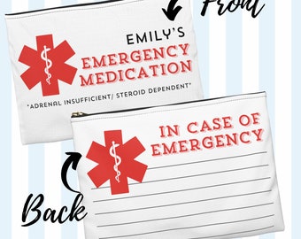 Addisons Emergency Kit Pouch, Medical Alert, Steroid Dependent Pouch, Medication bag, In case of emergency, Adrenal Insufficient, Addison's