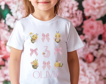 Personalized Bee 3rd Birthday Girl Tee, Toddler Party Outfit