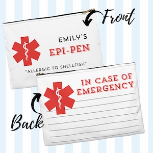 Epi-Pen Emergency Kit Pouch, Medical Alert, Steroid Dependent Pouch, Medication bag, In case of emergency, Allergy Alert