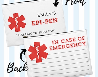 Personalized Emergency Medication Pouch, Allergy Alert Bag