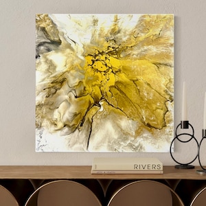 Original handgefertigtes Ölgemälde: Braun, Gold und Grau - Leinwand (50 x 50 cm).
