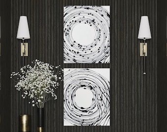 Handmade Abstract Fluid Art Diptych: Black and White Acrylic Painting ...