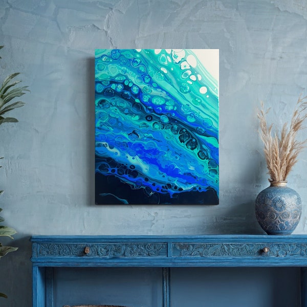 Original Acrylic Textures Fluid art Painting,  16”x 20” abstract ocean inspired