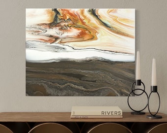 Original Abstract Acrylic Flow Pour Painting,  16”x 20”  canvas wall art, landscape fluid art painting