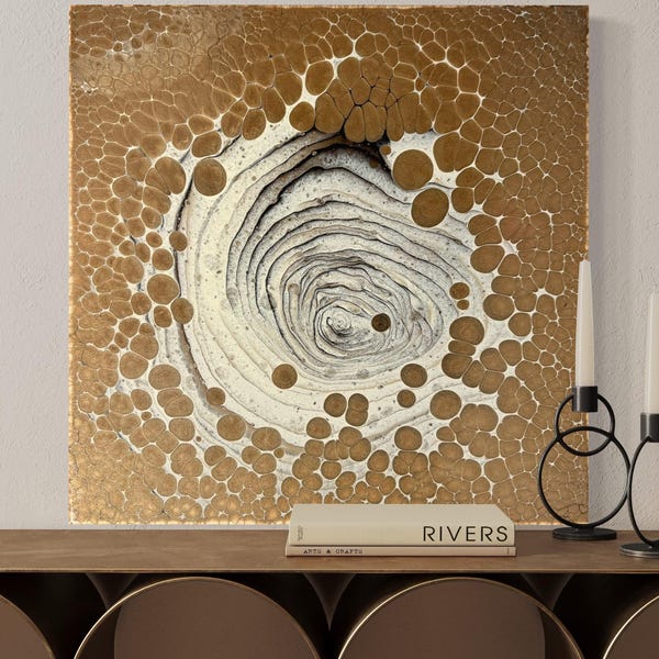 Original Abstract Fluid Art Painting: Beige, Bronze, Brown, (20"x20") Canvas