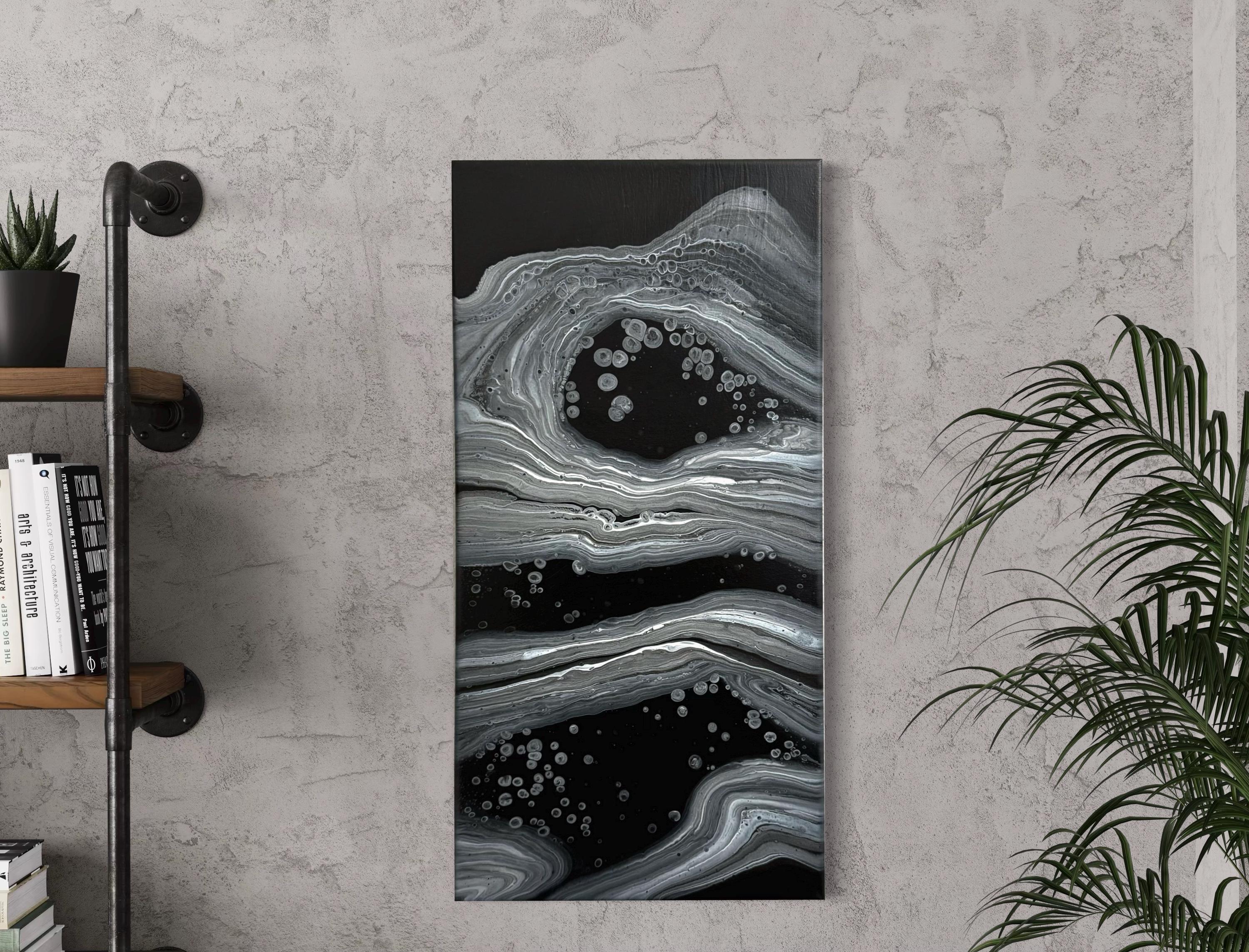 Original Handmade Black and White Abstract Fluid Art Painting (12” X 24 ...