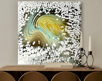 Original Abstract Acrylic Flow Pour Painting,  20”x 20” abstract canvas wall art,  fluid art painting