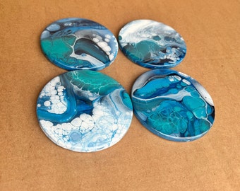 Set of 4 Coasters, Fluid Art Coaster Set, Ceramic and Resin Art Coasters, Unique Christmas Gift