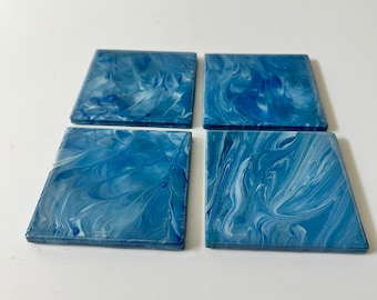 Set of 4 Coasters || Fluid Art Coaster Set || Ceramic and Resin Art Coasters || Acrylic Pour Coasters