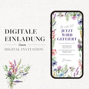 Digitale Einladung zum 50 I Digitale Geburtstagseinladung mit Wildblumen I Einladungskarte Geburtstag I Einladung zum Geburtstag I 03