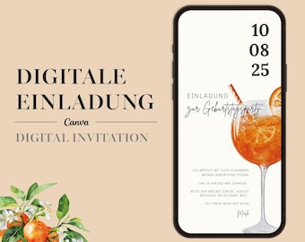 Digitale Geburtstagseinladung mit Aperol I Canva Vorlage Einladungskarte Gartenparty I WhatsApp Einladung 30. Geburtstag I eCard I 08
