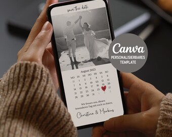 Digitale Save the Date Karte I Einladungskarte Hochzeit I Save the Date Vorlage mit Kalender und Foto