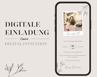 Digital birthday invitation with photo I Digital invitation for 30th 40th I Birthday invitation I Invitation card with Polaroid picture I 02