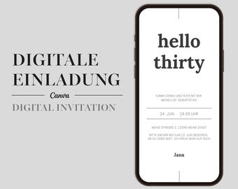 Minimalist digital 30th birthday invitation | Canva invitation template | Black WhatsApp invitation | Digital birthday invitation | 06