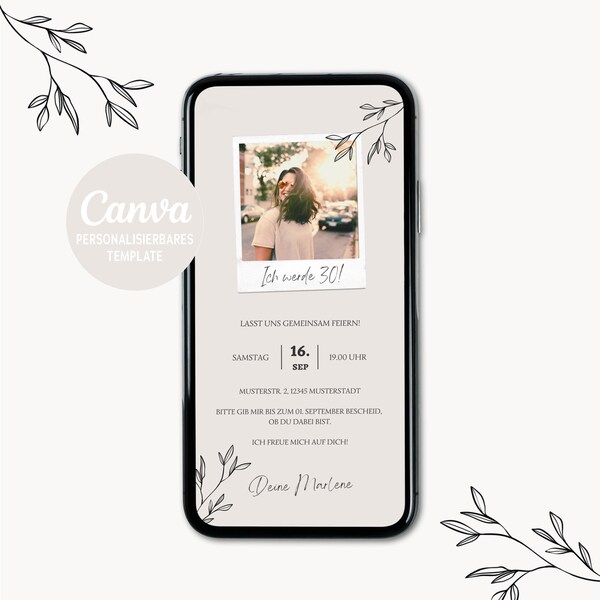Digitale Einladungskarte zum Geburtstag I Geburtstag Einladung Digital I Personalisierbare Geburtstagseinladung mit Polaroid