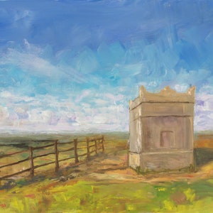 Rivington Pike Winter Hill Chorley Lancashire. Original Landschaftsölgemälde 12 x 16 Zoll plein air impressionistische Kunst.