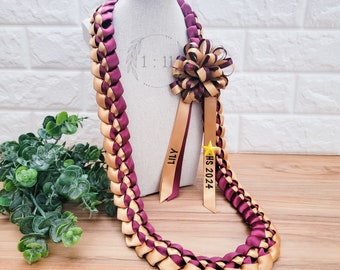 Satin braided lei, ribbon lei, floral lei, graduation lei, grad gift, for graduate, for grad, for student, graduation lei, 2024