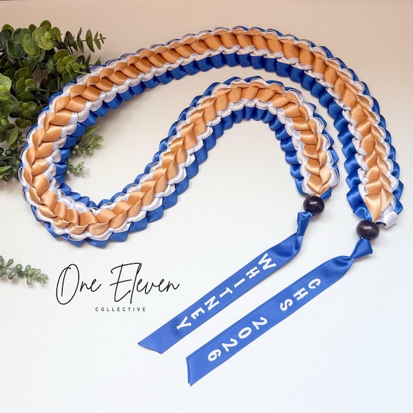 Open double braided lei, grad lei, three colors, ribbon lei, graduation, gift, grad, senior night, custom, personalized, hoco, mum, 2026