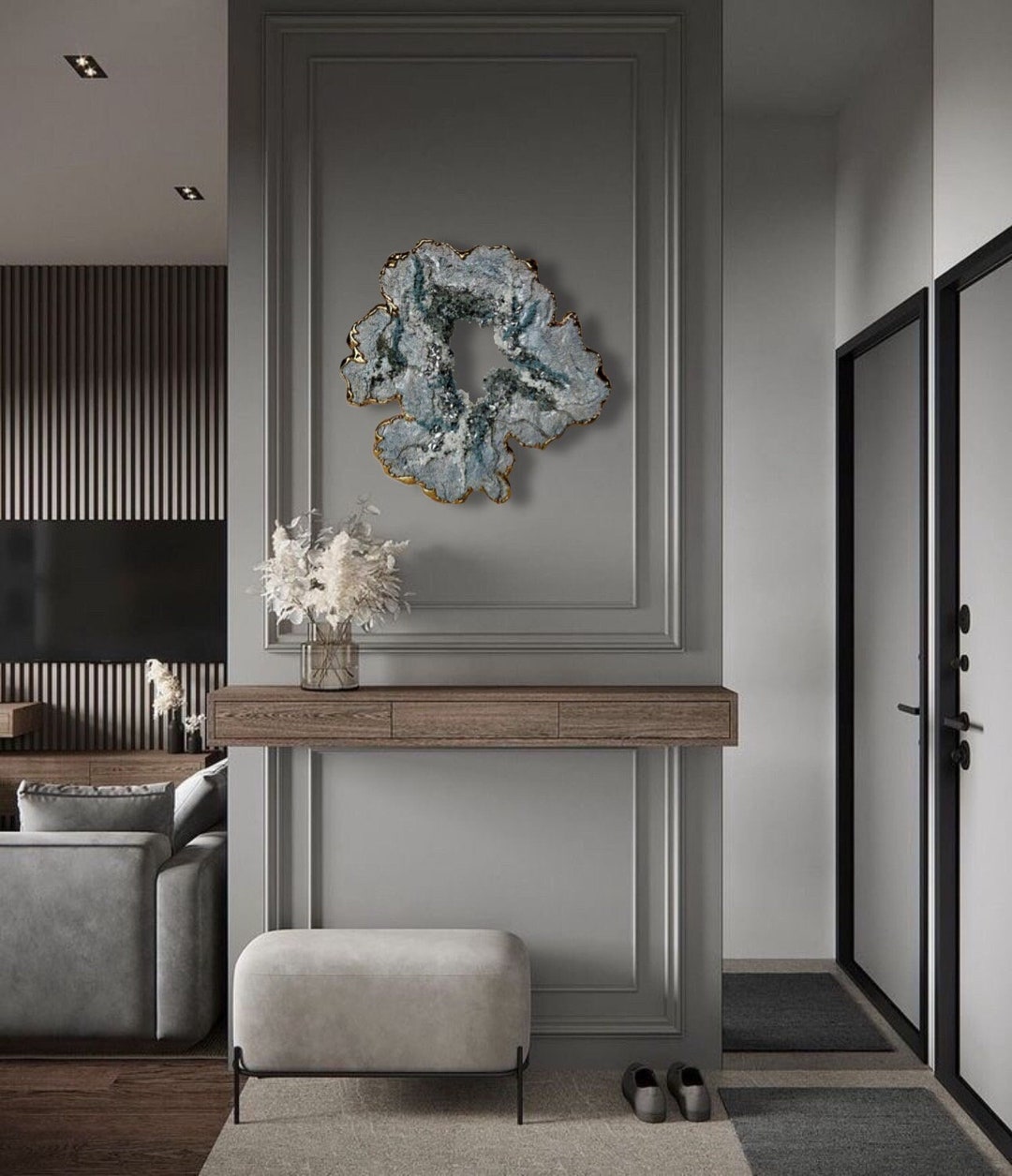 LILEYN 16x16 Luxury 3D Wall Art,sculptural Painting, Pyrite, Quartz, 3D