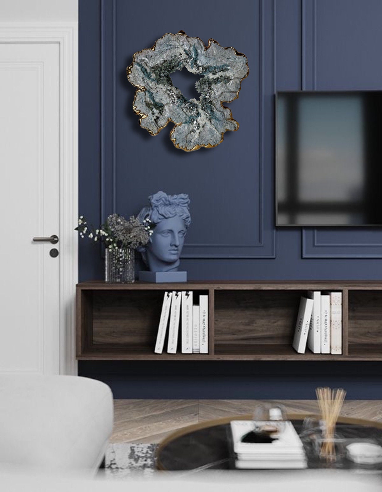 LILEYN 16x16 Luxury 3D Wall Art,sculptural Painting, Pyrite, Quartz, 3D