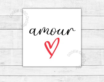 Valentine Gift Tags - "Amour" Red Heart Minimal Gift Tag - Instant Printable PDF Download Label/Sticker/Gift/Favor Tags - 2" & 2.5" Sizes