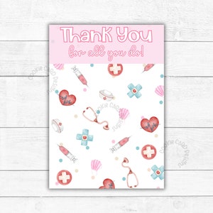 Medical Appreciation Card - Printable Thank You For All You Do Cookie Favor Gift Card for Nurse, Doctor, Pharmacist, Tech