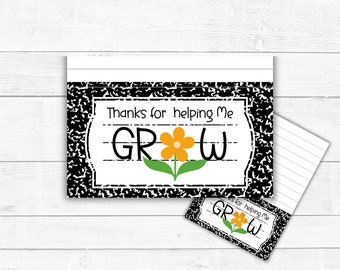 Thanks For Helping Me Grow Cookie Bag Topper - 3.5" X 5"  Teacher Appreciation Cards - Cookie Favor Gift Card Packaging