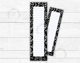 Long Box Backer 3" X 10.5" - Cookie Box Backer - Black School Composition Notebook - Printable Packaging