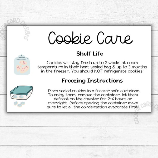 Cookie Care Storage & Freezing Cards - 3" X 5" - For Decorated Royal Icing Sugar Cookies, Drop Cookies, Shelf Life Information Cards