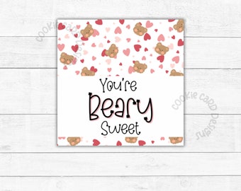 You're Beary Süße Geschenkanhänger - Valentinstag Geschenkanhänger - Sofort druckbare PDF-Download-Etikett / Aufkleber / Geschenk / Bevorzugung Tags - 2" & 2,5" Größen Quadratisch