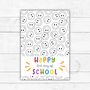 Topper de bolsa de galletas - Feliz último día de clases imprimible 3.5 "X 5" Tarjetas de regalo y favores