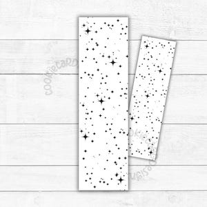 May include: Two black and white bookmark designs with a scattered star pattern. The stars are of different sizes and some have a larger, more prominent star in the center.