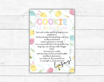 Easter DIY Cookie Kit Instructions -  3.5" x 5" Printable Easter Cards - How To Decorate Sugar Cookies