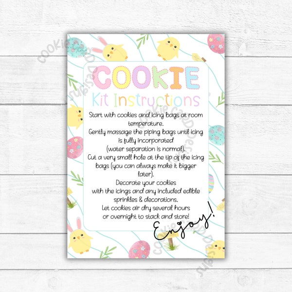 Instrucciones para hacer galletas de Pascua - Tarjetas de Pascua imprimibles de 8,9 x 12,7 cm - Cómo decorar galletas de azúcar