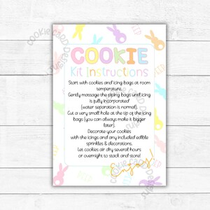 Instructions du kit de biscuits DIY de Pâques - Cartes de Pâques imprimables 3,5 x 5 po - Comment décorer des biscuits au sucre