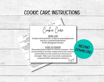 Cookie Care Instruction Cards: Storage & Shelf Life (PDF Printable)