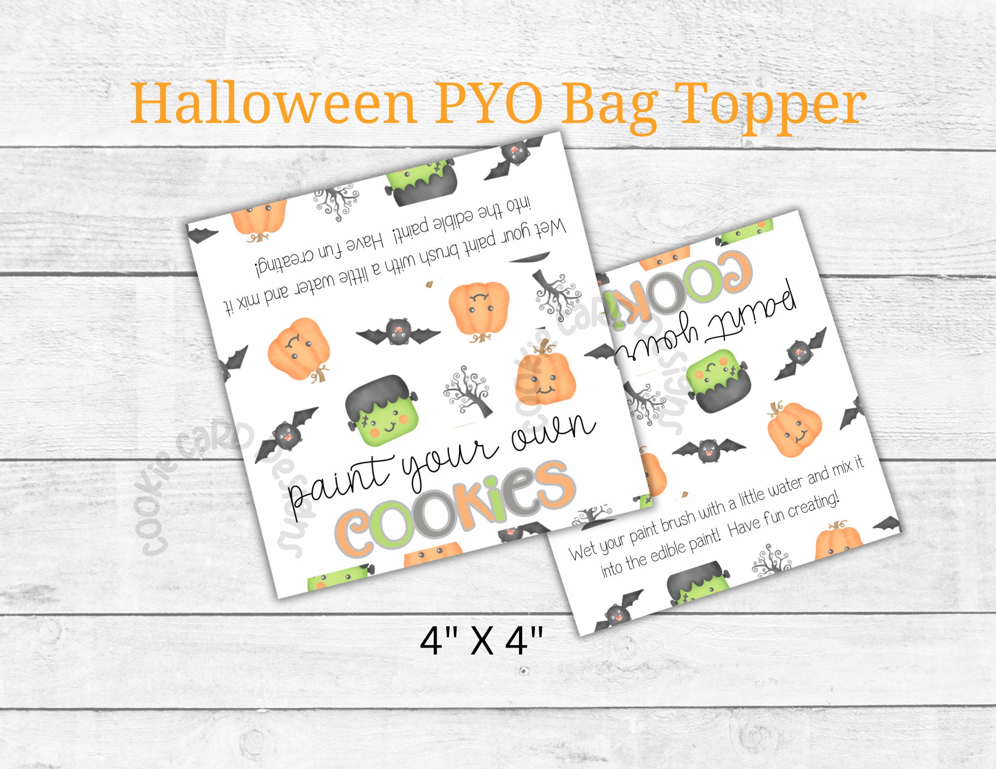 Halloween Paint Your Own Cookie Bag Topper - Printable Download - 4" Packaging Cards For Favors, Gifts, Classmates, Kids, Party, Birthday