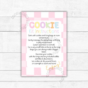 DIY Cookie Kit Anleitung - 3,5 "x 5" druckbare rosa Keksdekoration Anleitungskarten - Royal Icing Wie man Zuckerkekse dekoriert