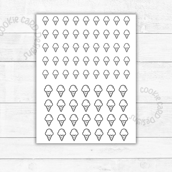 Royal Icing Transfer Sheets - 2 Sizes  - Classic Ice Cream Scoop and Cone Shape - Printable - Cookies, Cupcakes, Cakes, Baked Goods - Crafts