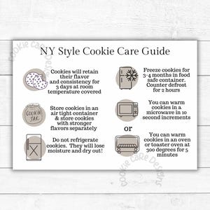 NY Style Cookie Care Guide Cards -  Printable Cookie Packaging Inserts - Big Cookie Care Instruction Cards