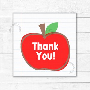 Thank You School Teacher Staff Appreciation Gift Tag - Printable Gift Tags - 2&quot;  &  2.5&quot; Square Tags