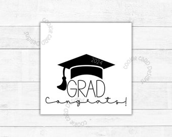 Grad Gift Tag - GRAD CONGRATS!  Class of 2024 -  2"  &  2.5" Printable Square Tags - Black and White Graduation Gift Tags