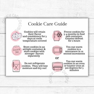 Cookie Care Guide Printable Cards -  Cookie Packaging - Care & Shelf Life Cards For Big Bakery Cookies - Customer Instruction Cards