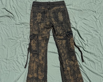 Hand Painted Mid Rise Bootcut Cargo Pants Inspired By The Eastern Eyed Click Beetle!!!!