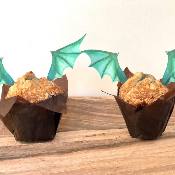 Dragon party - cupcake decoration - green dragon wings - DIY party decorations