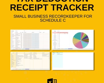 EXCEL Easy Tax Deduction Receipt Tracker / for Small US Business / Schedule C Expenses Spreadsheet / Bookkeeping / Microsoft / Easy to Use