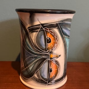 JEREMY & MILLICENT Clayworks Búho Steampunk sobre ruedas de cerámica pintado a mano, ideal como recipiente para utensilios, jarrón o enfriador de vino, 20 cm (8 pulgadas)