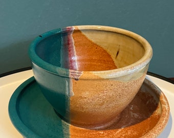 WALT GLASS Studio Art Pottery Zuppa o DIP Bowl Smalto a goccia con attaccato sotto il piatto n. 1