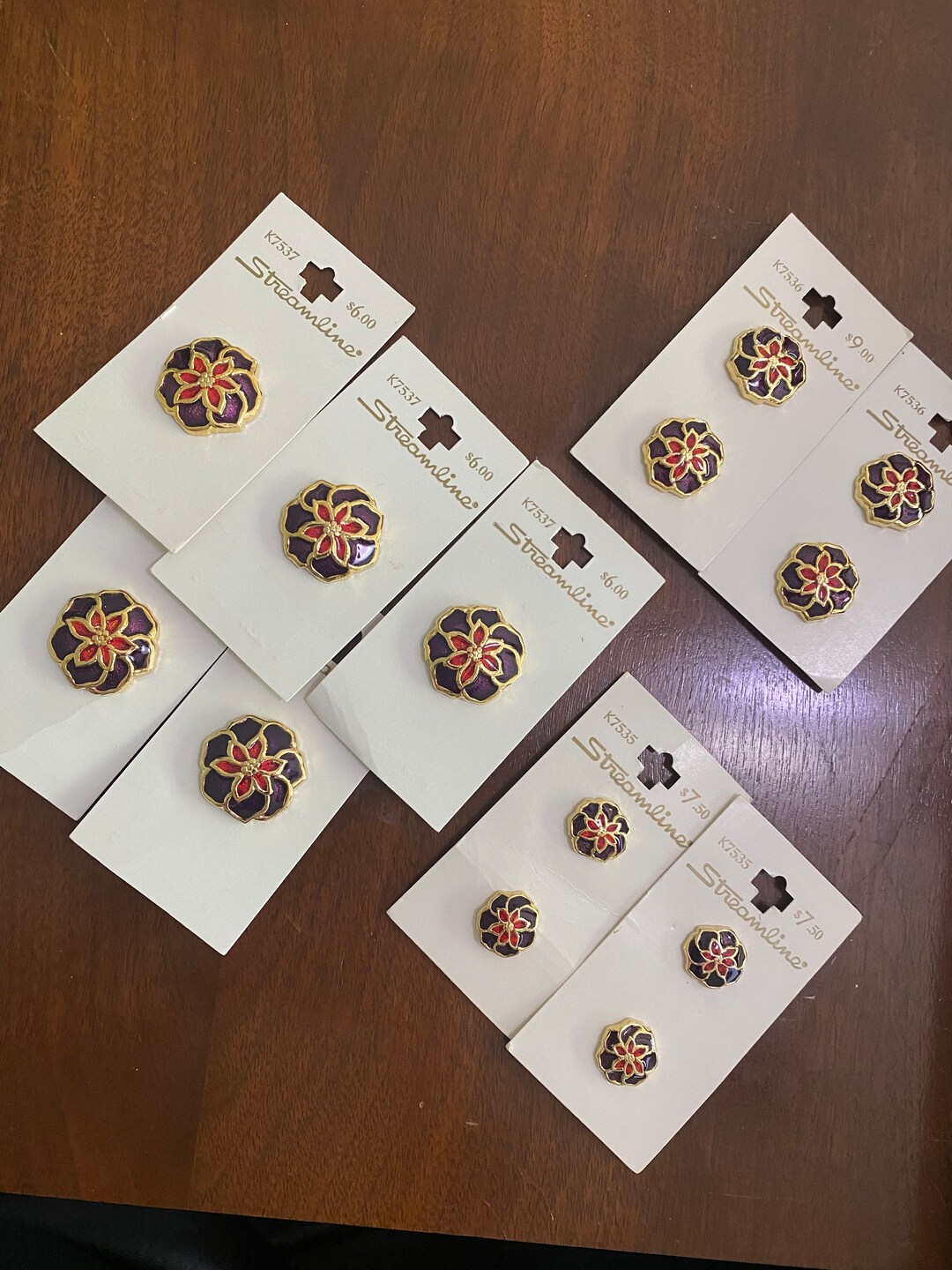 Stream Line Gold Buttons Streamline Floral Buttons - Gold With Purple and Red Flowers, Choice of ...
